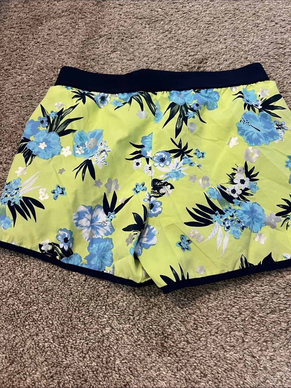 Justice Lime Green Floral Athletic Shorts with Navy Trim